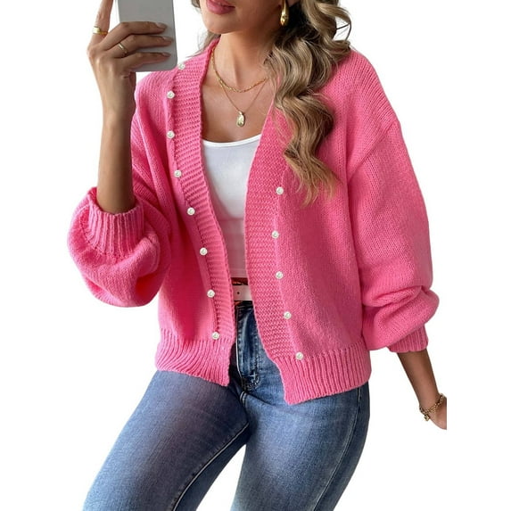 Chunky Cardigan Sweaters for Open Front Cardiagn Casual Soft Knitted Business Sweaters Rose Red S