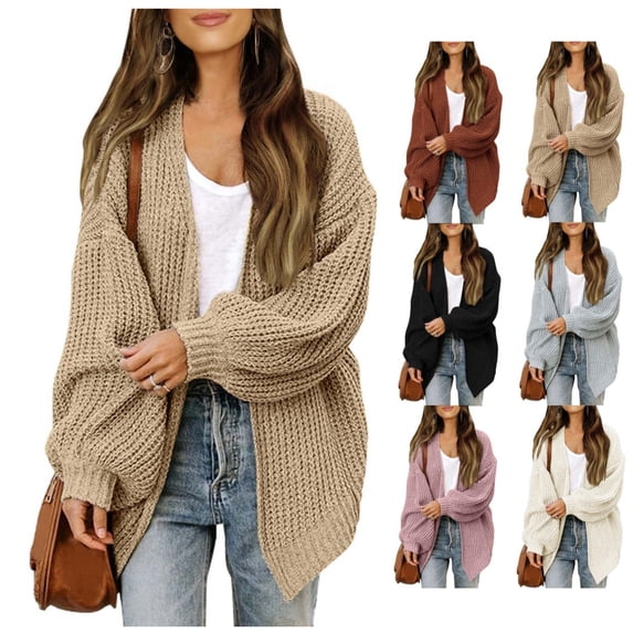 Chunky Cardigan Sweaters for Women Lantern Long Sleeve Open Front Oversized Cardigans with Pockets Knit Jacket Outerwear