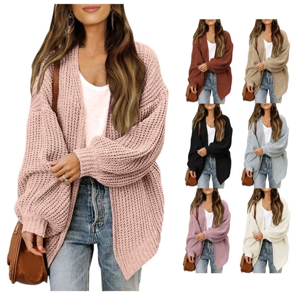 Chunky Cardigan Sweaters for Women Lantern Long Sleeve Open Front Oversized Cardigans with Pockets Knit Jacket Outerwear