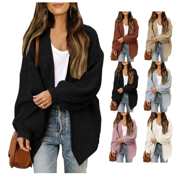 Chunky Cardigan Sweaters for Women Lantern Long Sleeve Open Front Oversized Cardigans with Pockets Knit Jacket Outerwear
