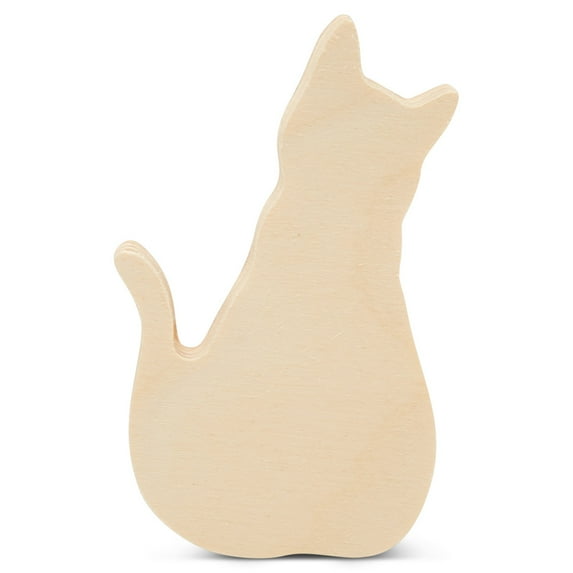 Chunky Cat Cutout 4 x 2-1/4-inch, Pack of 50 Halloween Wooden Cutouts, Wood Animal Crafts for Fall Tiered Tray Decor, by Woodpeckers