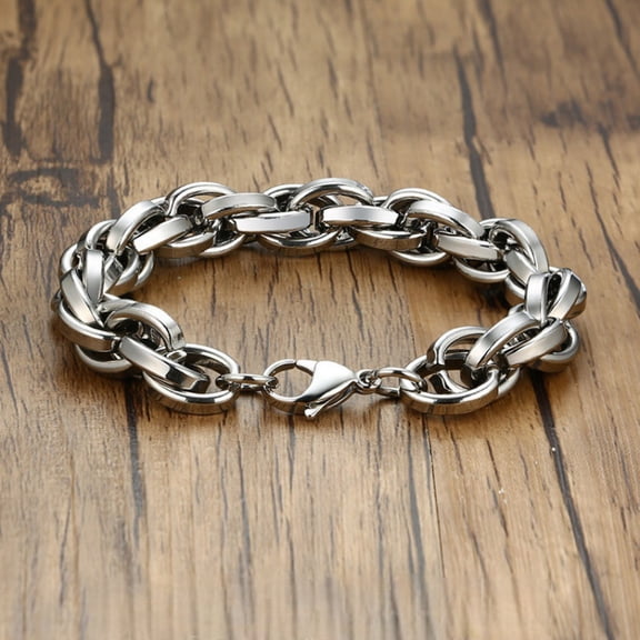 Chunky Chain Bracelets for Men,Never Fade 14K White Gold Twisted Interlocked Rolo Chain Wristband,Heavy Bold Punk Jewelry