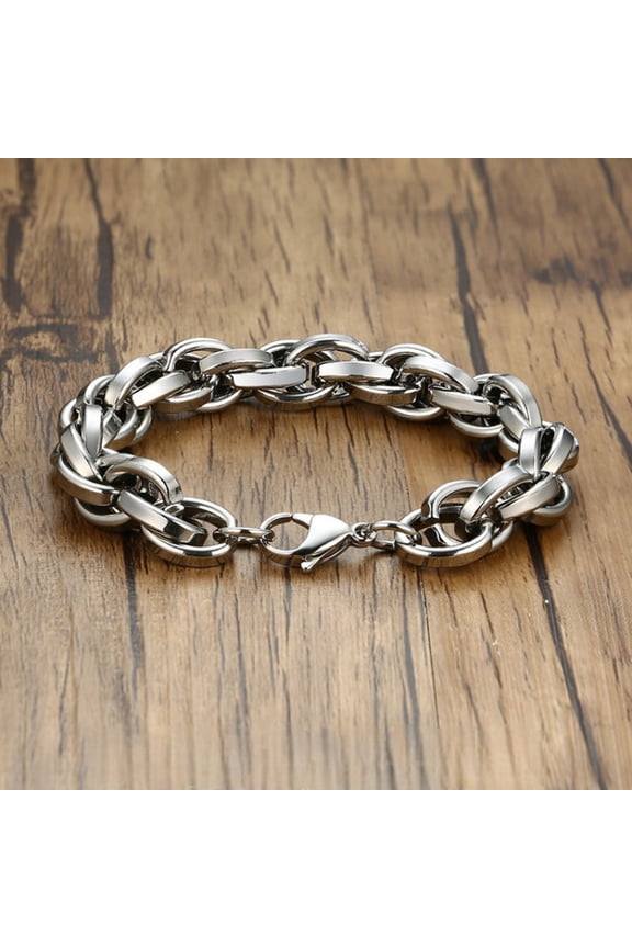 Chunky Chain Bracelets for Men,Never Fade 14K White Gold Twisted Interlocked Rolo Chain Wristband,Heavy Bold Punk Jewelry