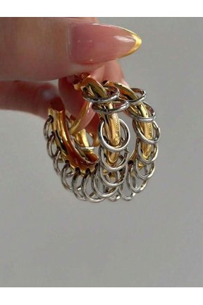 Chunky Chain Link Hoop Earrings A-Gold Two-Tone Stainless Steel Fashion