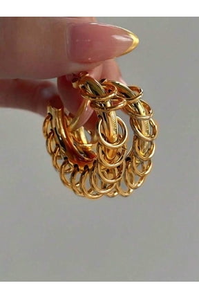 Chunky Chain Link Hoop Earrings B-Gold Stainless Steel For Women