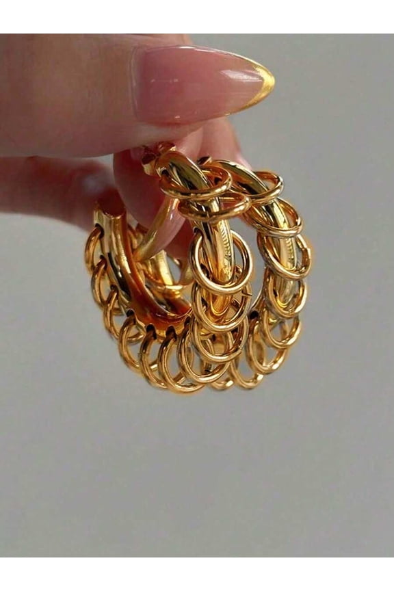 Chunky Chain Link Hoop Earrings B-Gold Stainless Steel For Women