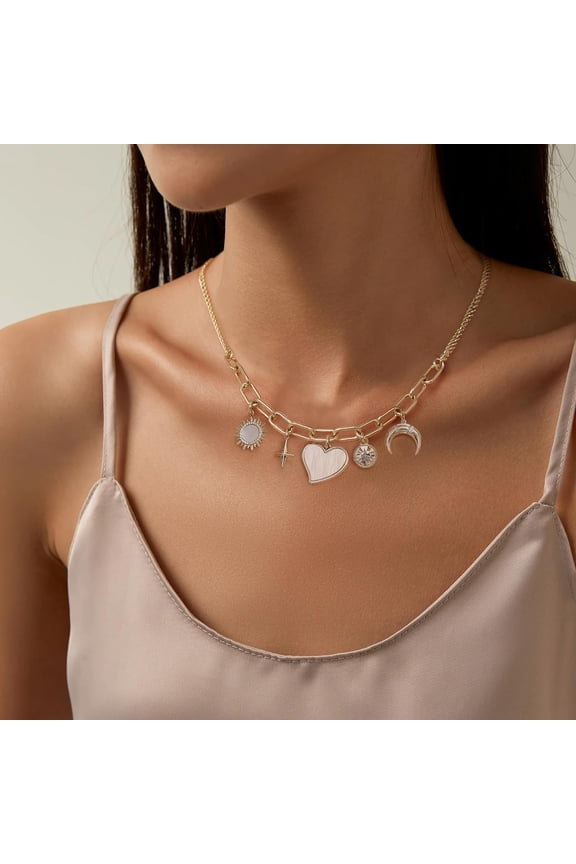 Chunky Charm Necklace, Fine Metal & Craft Than Common, 14K Real Gold Plated Copper[o213]