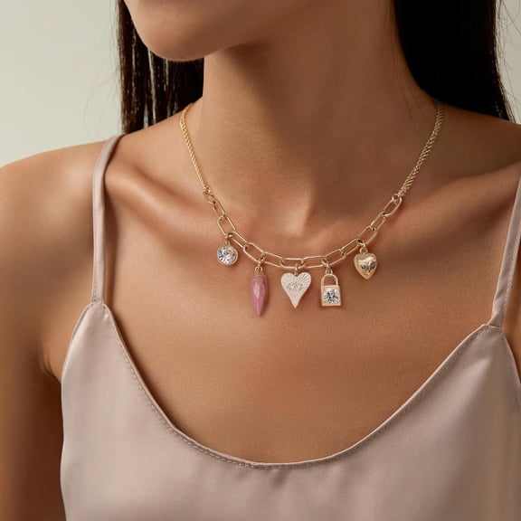 Chunky Charm Necklace, Fine Metal & Craft Than Common, 14K Real Gold Plated Copper[o214]