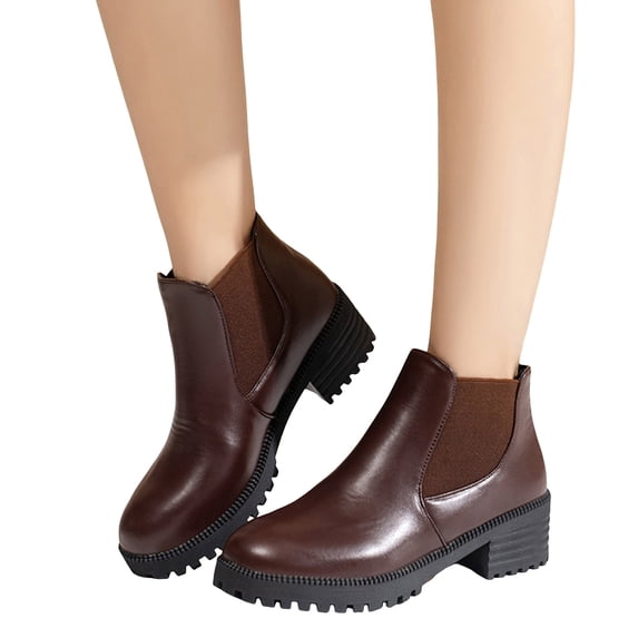Chunky Chelsea Boots for Women Low Heel Suede Elastic Ankle Boots Classic Slip on Fall Booties for Business Work