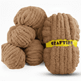 thumbnail image 1 of Chunky Chenille Yarn for Crocheting - Toffee Beige 8 Jumbo Skeins (27 yds, 8 oz Each), Thick Crochet Knit Blanket Chunky Yarn for Hand Knitting, 1 of 8