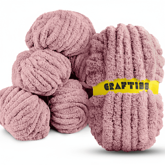 Craftiss Chunky Chenille Yarn for Crochet 8 Rolls - Dusty Pink Jumbo 7 Weight (27 Yds, 8 oz Skein) Bulky Thick Crochet Knit Blanket Chunky Yarn for Hand Knitting