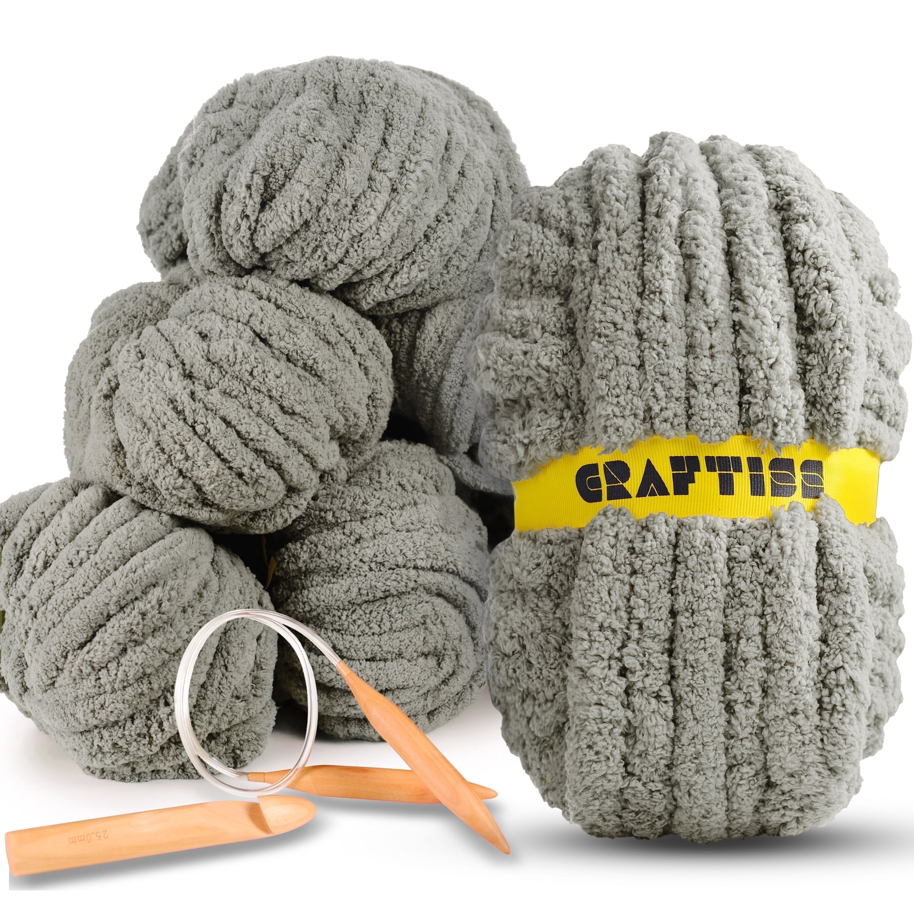 Craftiss Chunky Chenille Yarn for Crochet 8 Rolls - Jumbo 7 Weight (27 ...
