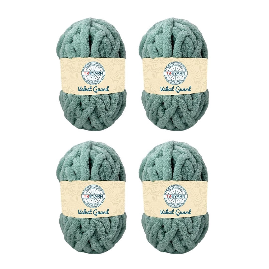Chunky Chenille Yarn by Troyarn,Super Bulky, Soft, Fluffy Plush Yarn Crocheting, Knitting, Hand Knitting, Blanket Making, Jumbo Skeins for Arm Knitting, Home Décor-4x200gr / 4x28yd(121103-Mint)