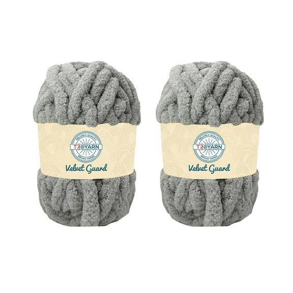 Chunky Chenille Yarn by Troyarn,Super Bulky, Soft, Fluffy Plush Yarn Crocheting, Knitting, Hand Knitting, Blanket Making, Jumbo Skeins for Arm Knitting, Home Décor-2x200gr / 2x28yd(121102-Silver)