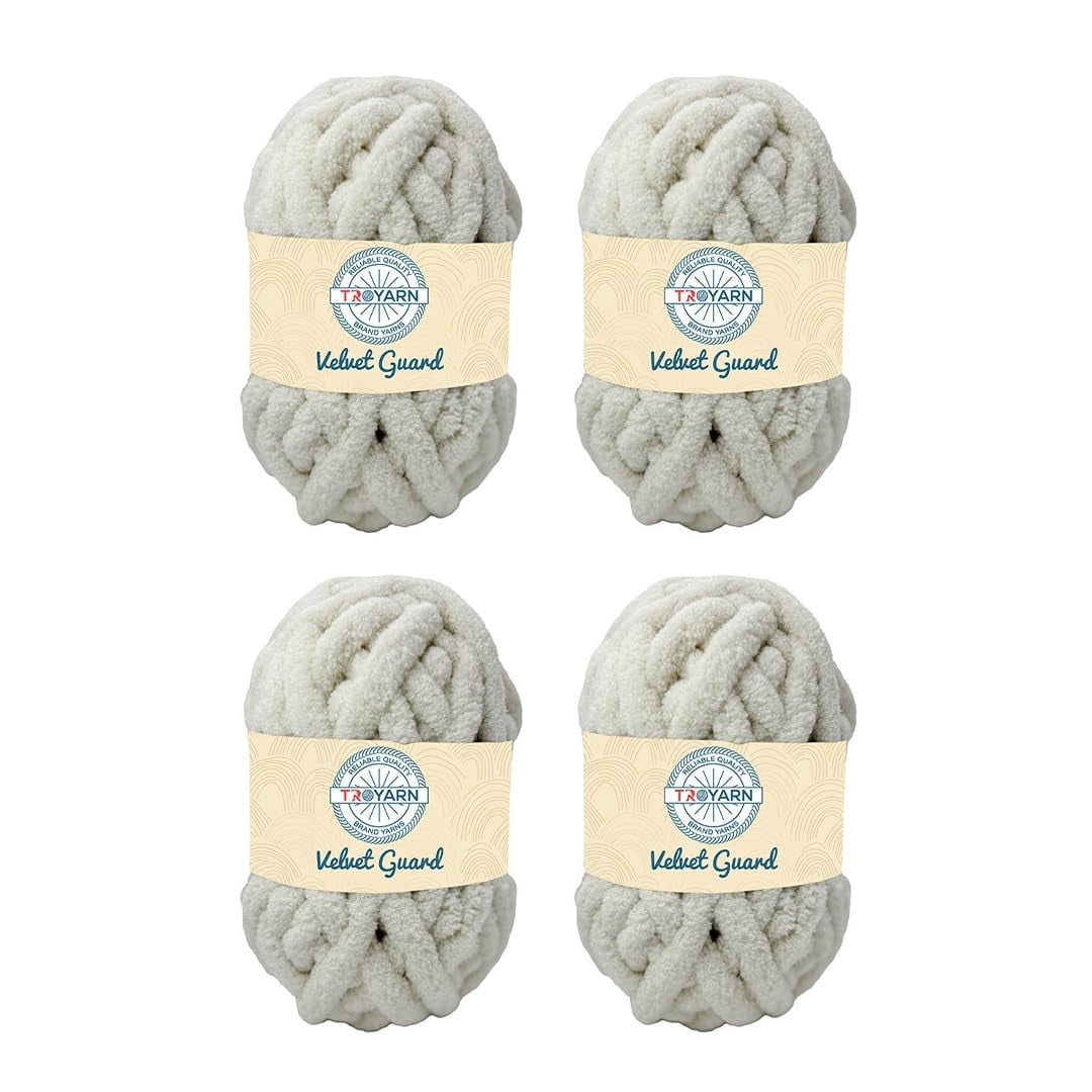 Chunky Chenille Yarn by Troyarn,Super Bulky, Soft, Fluffy Plush Yarn Crocheting, Knitting, Hand Knitting, Blanket Making, Jumbo Skeins for Arm Knitting, Home Décor-4x200gr / 4x28yd(121101-Cream)