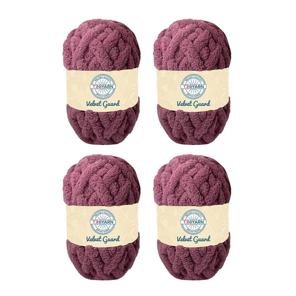 Chunky Chenille Yarn by Troyarn,Super Bulky, Soft, Fluffy Plush Yarn Crocheting, Knitting, Hand Knitting, Blanket Making, Jumbo Skeins for Arm Knitting, Home Décor-4x200gr / 4x28yd(121111-Purple)