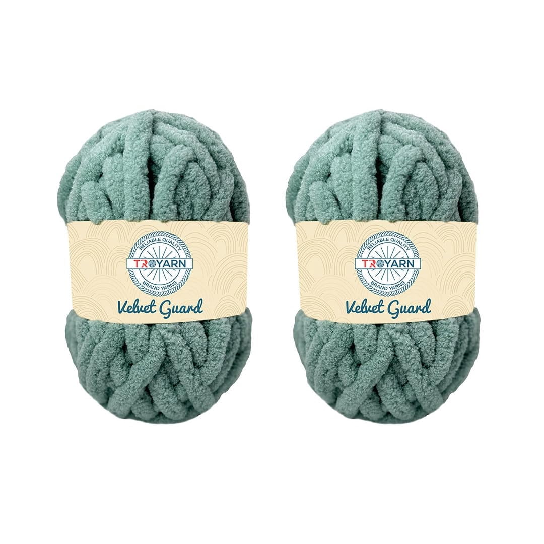 Chunky Chenille Yarn by Troyarn,Super Bulky, Soft, Fluffy Plush Yarn Crocheting, Knitting, Hand Knitting, Blanket Making, Jumbo Skeins for Arm Knitting, Home Décor-2x200gr / 2x28yd(121103-Mint)