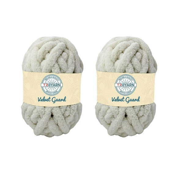 Chunky Chenille Yarn by Troyarn,Super Bulky, Soft, Fluffy Plush Yarn Crocheting, Knitting, Hand Knitting, Blanket Making, Jumbo Skeins for Arm Knitting, Home Décor-2x200gr / 2x28yd(121101-Cream)