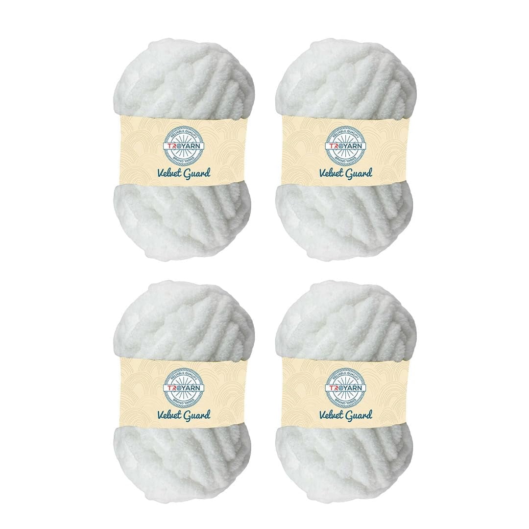 Chunky Chenille Yarn by Troyarn,Super Bulky, Soft, Fluffy Plush Yarn Crocheting, Knitting, Hand Knitting, Blanket Making, Jumbo Skeins for Arm Knitting, Home Décor-4x200gr / 4x28yd(121100-Ecru)