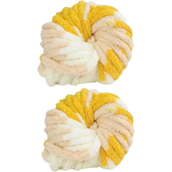 Chunky Chenille Yarn for Crocheting Blanket Bulky Thick Fluffy Yarn Giant Fuzzy Yarn Arm Knitting Yarn (Rice White Yellow, 2 Pack/500g)