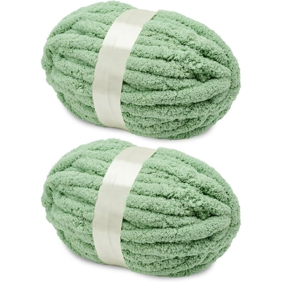 Chunky Chenille Yarn for Crocheting, Giant Yarn for Hand Knitting, Super Soft Jumbo Blanket Yarn Sage Green 2 Pack (32 yds, 8.5 oz Each Pack)
