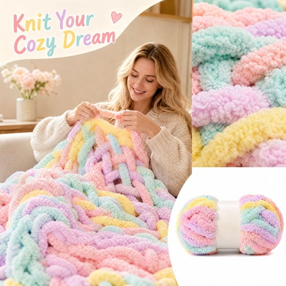 Chunky Chenille Yarn with 3X2 in Spool, Super Bulky Soft Yarn for Hand Knitting, Crochet Craft Supplies 1Pc