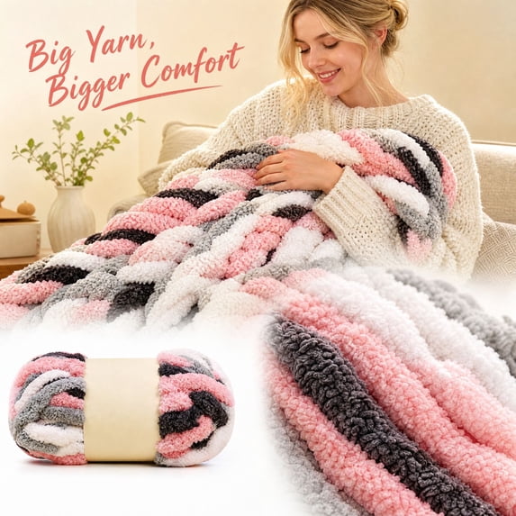 Chunky Chenille Yarn with Plush Velvet Texture, Super Bulky Yarn for Hand Knitting & Crochet Projects, Ideal Crafting Supplies Gift Set (1Pc)