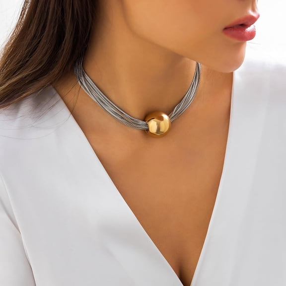 Chunky Choker Necklace Chunky Gold Choker Necklace Geometric Sphere Necklace Gold Thick Statement Necklace For Women[o6343]