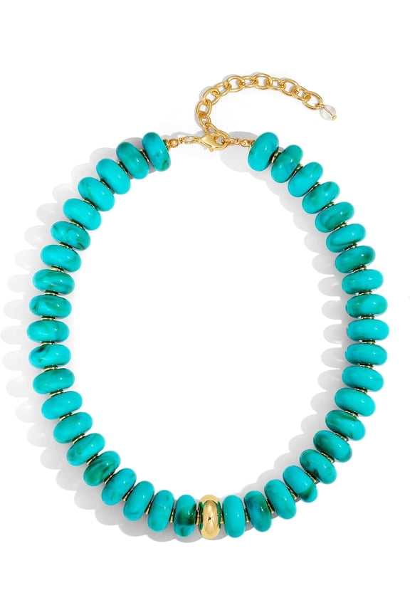 Chunky Colorful Beaded Choker Necklace for Women - Summer Beach Round Resin Beads Necklace, Trendy Statement Summer Beach Jewelry Birthday Gifts for Vacation Holiday