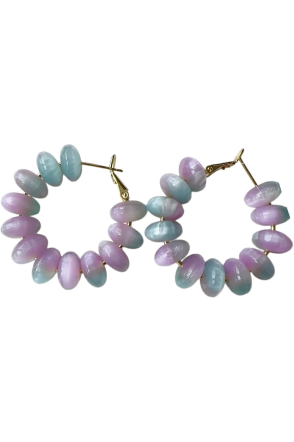 Chunky Colorful Beaded Hoop Dangle Earrings for Women Jewelry Resin Beads Trendy Bold Statement Statement Multicolor Geometric Dainty Holiday