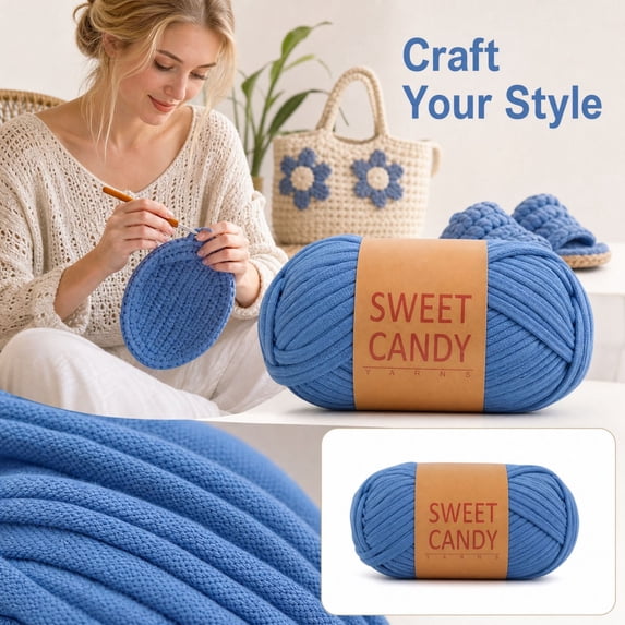 Chunky Cotton Blend Yarn with Soft and Thick Texture, 1 Skein, Blue, for Crochet and Hand Knitting, Craft Yarn