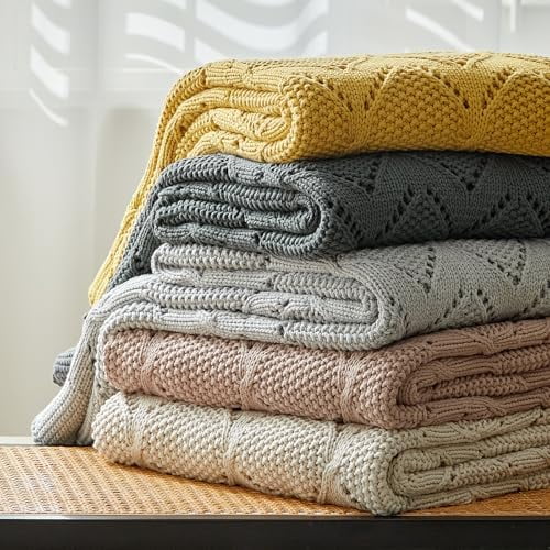 Chunky Cotton Knit Throw Blanket for Couch, Sofa, Bed, or Chair, Decorative Breathable Fall Cable Knit Blanket 60 x 80 Inches, Large Black