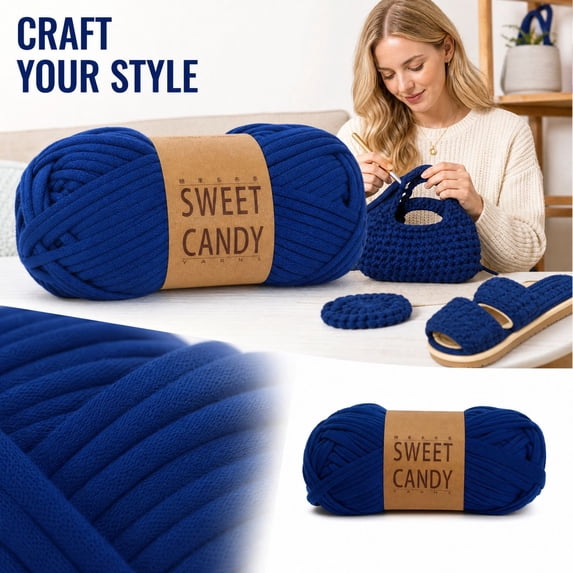 Chunky Cotton Yarn for Crochet and Knitting, 1 Skein, Blue, for Handmade Crafts and Diy Projects