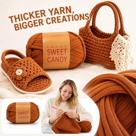 Chunky Cotton Yarn for Crocheting with Soft Fabric Strip Texture, 1 Large Skein, Rust Orange, for Hand Knitting and Diy Crafts, Crocheting Yarn