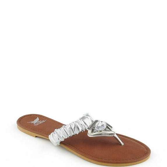 Chunky Diamonds Silver Metallic Flip Flop Women's Slide Thong Sandals 7.5