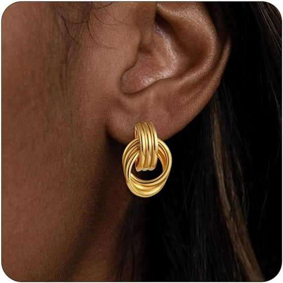 Chunky Earring for Women, 14K Gold/SIlver Plated Dainty Knot Statement Earrings Geometric Dangle Drop Earring for Women Jewelry Gifts