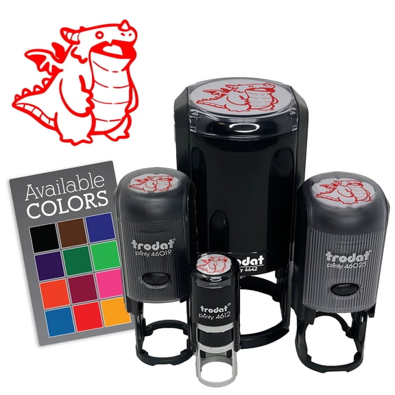 Chunky Fat Dragon Kaiju Monster Self-Inking Rubber Stamp for Stamping Ink Stamper Crafting Planners - 1/2 Inch Mini - Black Ink