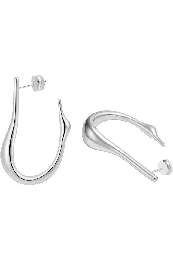 Chunky Fine Gold/Silver Hoop Earrings for Women - 14K Electroplated Spacious U-Shape Drop Dangle Statement Earrings, Current Oversized Hypoallergenic Jewelry, Stylish Wedding Gift[z073]