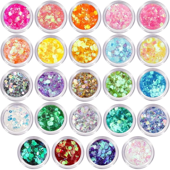 Chunky Glitter, 24 Colors Iridescent Glitter for Crafts, , Sequins for Crafts, Tumblers, Hair , DIY Party Decorations