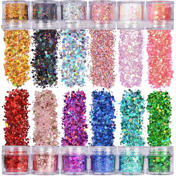 Chunky Glitter Set 12 Colors 120g Cosmetic Craft Glitter for Resin, Epoxy, Tumblers, Slime, Hair & Festival Art Sparkle Mix for DIY Projects Silver Tone Multi-Use Arts & Crafts Supply