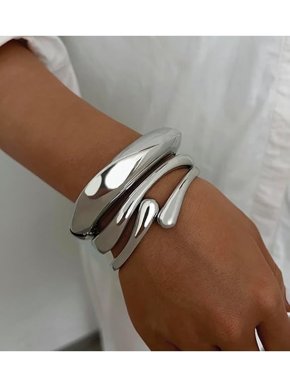 Chunky Gold Bangle Bracelets for Women, Dainty 14k Gold Plated Big Stackable Bangles Set, Trendy Statement Cuff Bracelet Stack Fashion Jewelry Christmas Gifts
