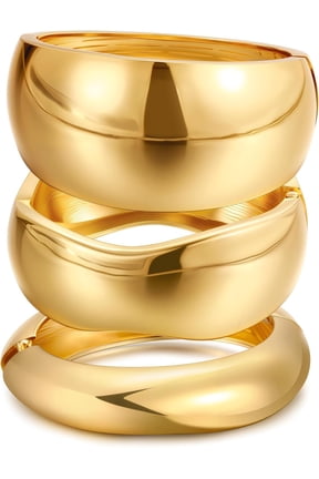 Chunky Gold Bangle Bracelets for Women, Dainty 14k Gold Plated Big Stackable Bangles Set, Trendy Statement Cuff Bracelet Stack Fashion Jewelry Christmas Gifts