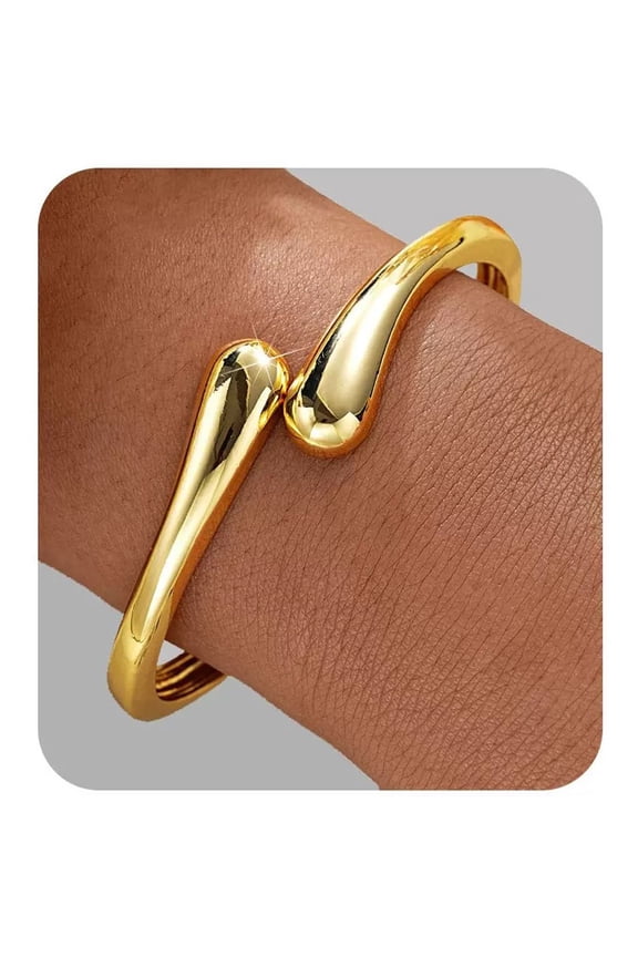 Chunky Gold Bangle Bracelets for Women, 14K Gold Plated Twisted Hinged Stackable Cuff Bracelet Jewelry Gifts