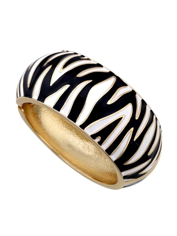 Chunky Gold Bangle Bracelets for Women Fashionable Zebra-Print Cuff Bangle Trendy Statement Cuff Bracelet Stack Jewelry Gift