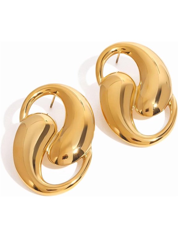 Chunky Gold Best Teardrop Earrings for Women, Generous Knot Geometric Hollow Metal Dangle Earrings Stainless Steel Gold Expertly Plated Dupes Studs Statement Jewelry[q421]