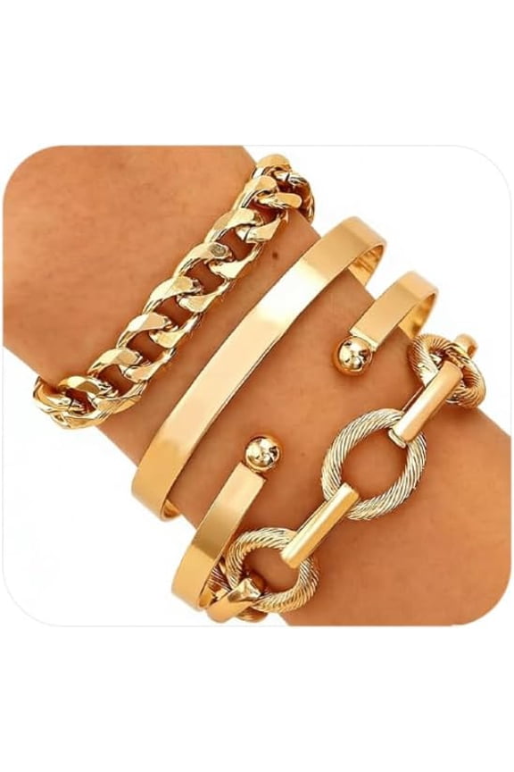 Chunky Gold Bracelets for Women Boho Stackable Bangle Cuff Bracelet Set Layered Link Chain Bracelet Adjustable Butterfly Pearl CZ Tennis Statement Bracelets Dainty Jewelry