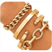 Chunky Gold Bracelets for Women Boho Stackable Bangle Cuff Bracelet Set Layered Link Chain Bracelet Adjustable Butterfly Pearl CZ Tennis Statement Bracelets Dainty Jewelry