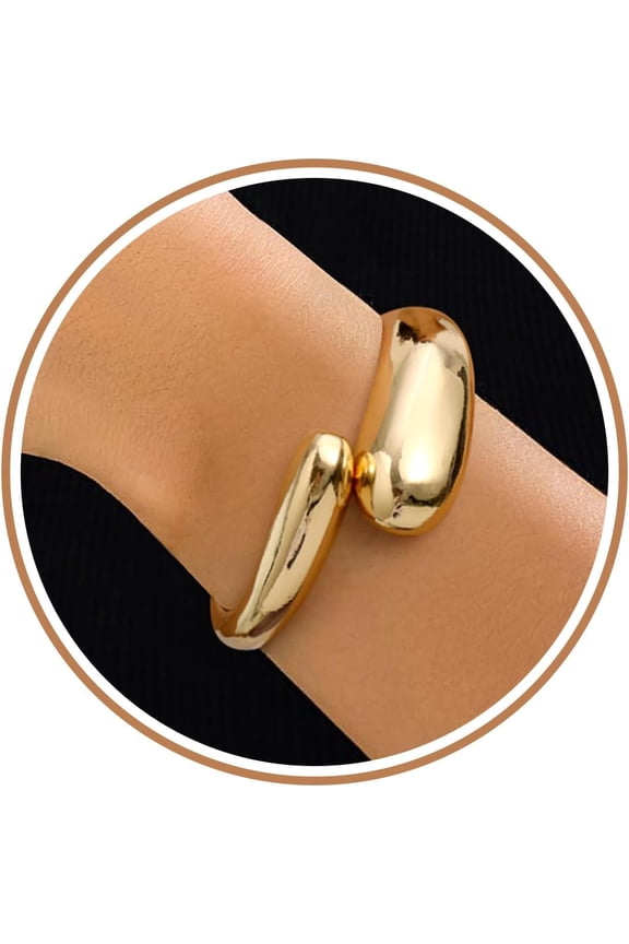 Chunky Gold Chain Bracelet Teenage Girls' Gift Wide Hinged Design Fade-Resistant Irregular Twist Pattern Minimalist Style Jewelry Gift