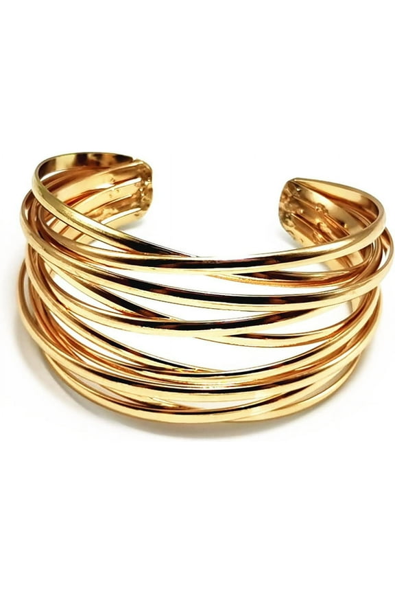 Chunky Gold Cuff Bracelet for WomenGirls Gold Line Web Wrist Cuff Bangle Bracelet Fashion Costume Jewelry