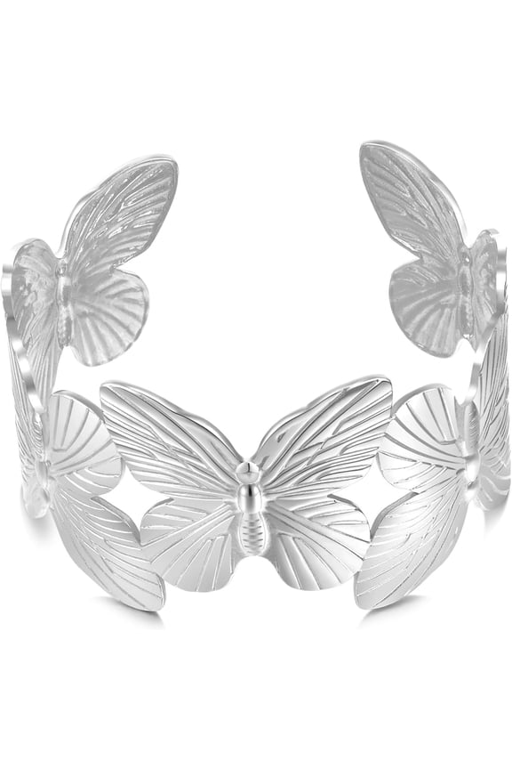 Chunky Gold Cuff Bracelets for Women Vintage Gold Flower Butterfly Bracelet Trendy Boho Wide Open Cuff Bangles Matte Statement Bracelet
